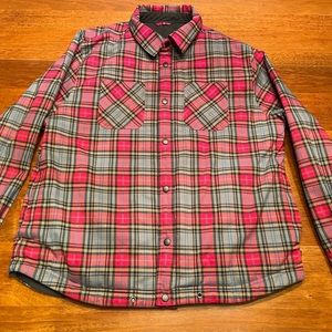 Large United By blue Reversible Jacket Red Plaid Tartan Solid Black